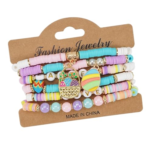 Fluxioxtna Osterkaninchen Eggs Designs Polymers Tonarmbänder Set Von 6 Bequemen Verschleiß Und Langjähriger Verwendung Für Alle Altersgruppen Outfits Party Accessoire von Fluxioxtna