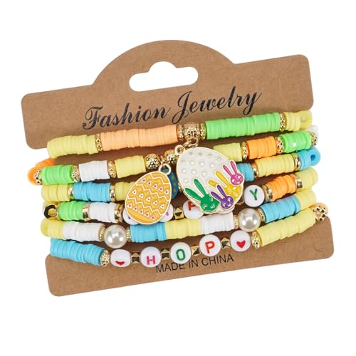 Fluxioxtna Osterkaninchen Eggs Designs Polymers Tonarmbänder Set Von 6 Bequemen Verschleiß Und Langjähriger Verwendung Für Alle Altersgruppen Outfits Party Accessoire von Fluxioxtna