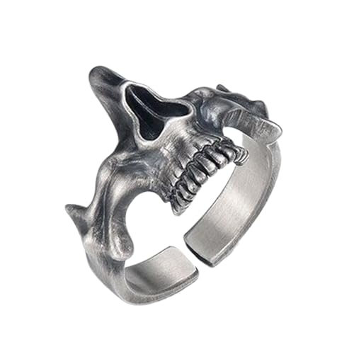 Fluxioxtna Retro Silberschädel Ringe Anspruchsvolle Silberschädel Ringe Vintage Cool Punk Rings Schmuck von Fluxioxtna