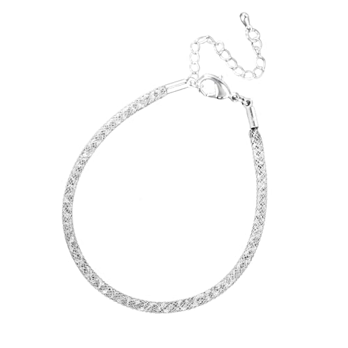 Fluxioxtna Schimmernde Weiße Kristall Silber Drahtkette Armband Ergonomisches Design Stahl Armband Für Aktives Lebensstil Stahldrahtnetzarmband Geeignet von Fluxioxtna