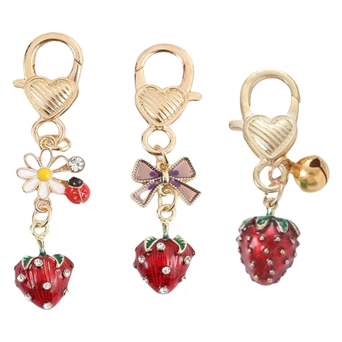 Fluxioxtna Set Von 3 Faux Strawberry Pendelled Keychains Key Accessoire Leichtes Schlüsselhalter Frauen Mode Bag Accessoires von Fluxioxtna
