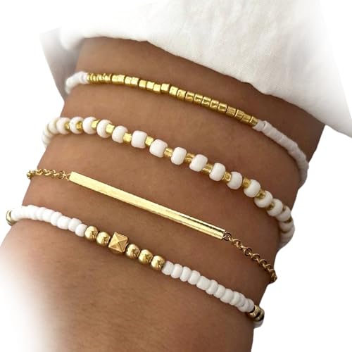 Fluxioxtna Set Von 4 Farbenfrohen Perlenarmband Elegante Handgefertigtes Armband Einstellbares Armband Perlen Textur Geeignet Für Mode Look Geeignet von Fluxioxtna