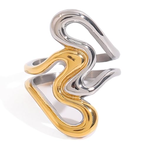Fluxioxtna Stilvolle Herzausschnittringe Mit Unregelmäßigen Linien Statement Ringen Edelstahltextur Geeignet Für Den Täglichen Verschleiß von Fluxioxtna