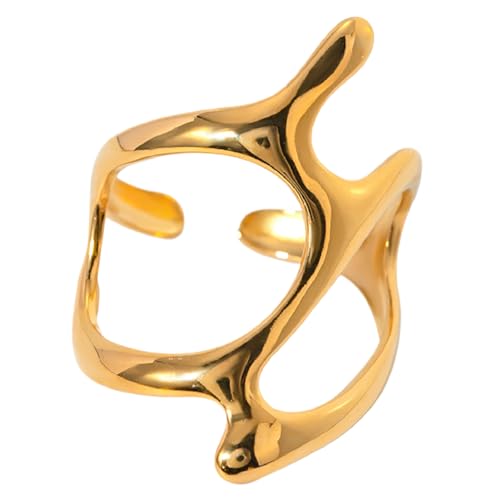 Fluxioxtna Übertriebene Öffnungsfinger Ringe Verstellbare Ringe Gold Offene Ringe Edelstahl Textur Für Modeliebhaber Vorhanden von Fluxioxtna