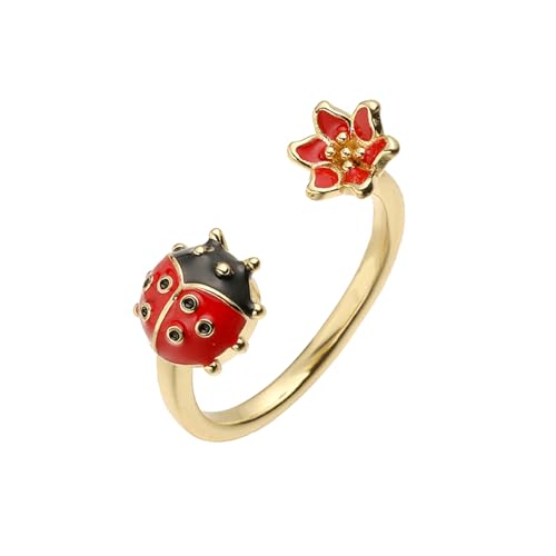 Fluxioxtna Verstellbare Offenbare Ladyvögel Klagen Farbenfrohe Tropf Detaillierte Leichter Kupferschmuck Für Frauen Girls Fashion Accessoires Vielseitige Marienkäfer Design Kupfer von Fluxioxtna