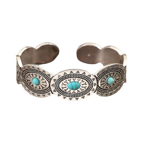 Fluxioxtna Vintage Oval Turquoise Inlay Verstellbares Armband Stylische Offene Armreif Für Frauen Und Mode Enthusiasten Einzigartiger Schmuck von Fluxioxtna