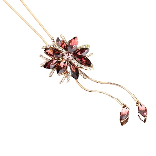 Fluxioxtna Zögerne Strasssteine ​​Blumenheiztkette Halskette Verstellbare Pulloverkette Mit Quasten Für Frauenfeiern Schmuck Frauenmodebrückgang Accessoires von Fluxioxtna