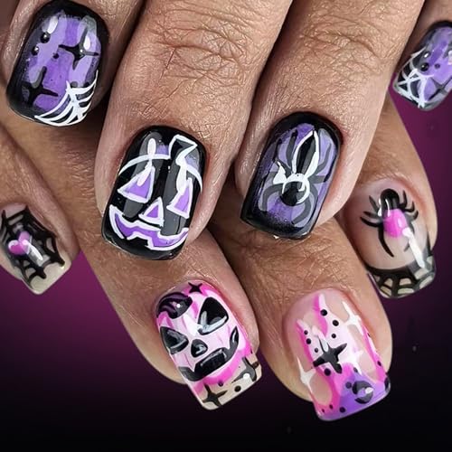 Halloween Press Auf Nägeln Französische Tipps Gefälschte Nägel Acrylquadratische Falsche Klebsträger Auf Stick Frauen Quadratischer Falsch Nagel von Fluxioxtna