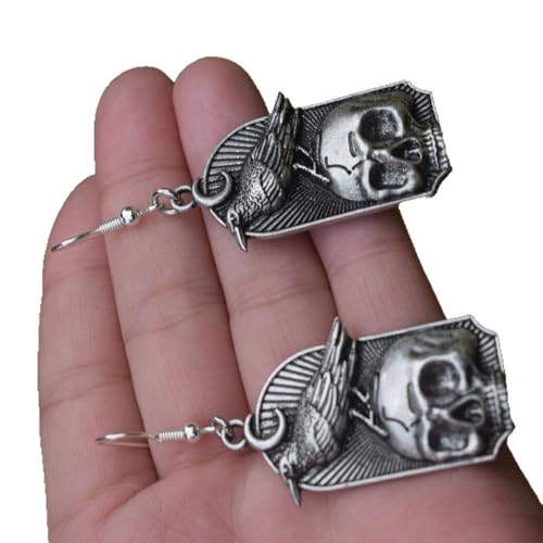 Kantig Mysteriöser Schädelohr Juwelier Mode Punk Styles Drop Ohrringe Antikes Finish Für Lässige Outfits Antiquen Silberschädel von Fluxioxtna