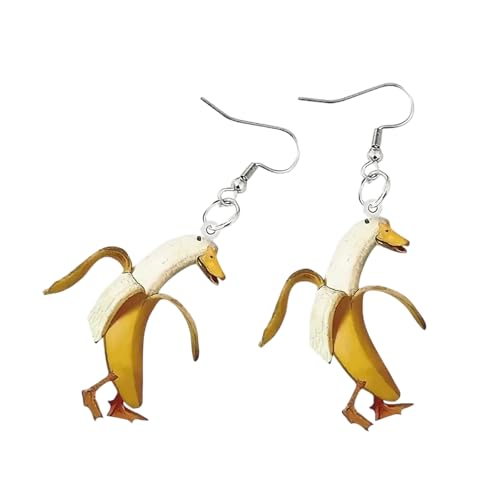 Neues Design Spielerischer Duck Form Bananenohrringe Lebendiger Acrylschmuck Humorvolles Accessoire Für Freizeit Oder Party Outfits Skurry Duck Bananenohrringe von Fluxioxtna