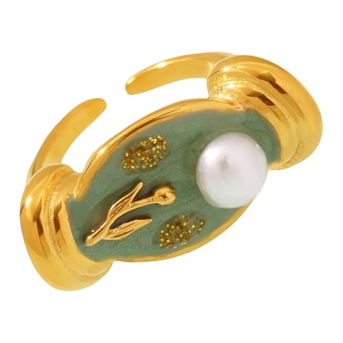 Perlen Verschönerte Tropfenöl Gefärbte Blumenringe Flexible Größe Leichtes Schmuck Geschenk Open Band Blumenschmuck Edelstahl Emaille von Fluxioxtna