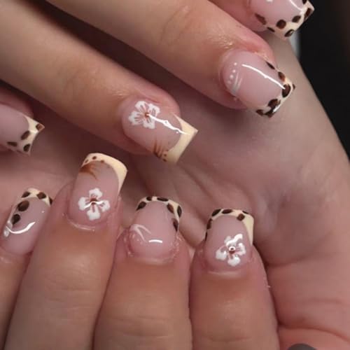 Quadratische Französische Tipps Gefälschte Nägel Kleber Auf Der Blumenpresse Auf Künstlichem Falsch Für Frauen Französische Spitze Falscher Nagel von Fluxioxtna