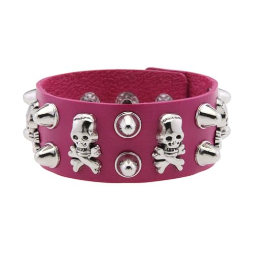 Rocker Styles Verstellbares Leder Armband Mit Metallics Schädelschmerzen Für Festival Und Streetwear Looks Punkrock Musikzubehör Dekoriert von Fluxioxtna