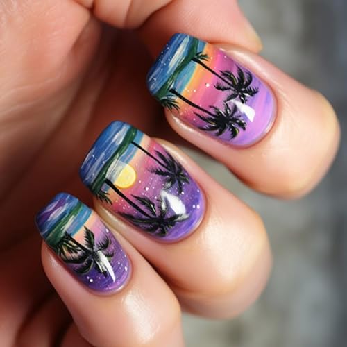 Square Press On Nails SeaScape Fake Lites Auf Künstlichem Acryl 24PCS Haft Für Frauen Mädchen Design Falsch Nagel von Fluxioxtna
