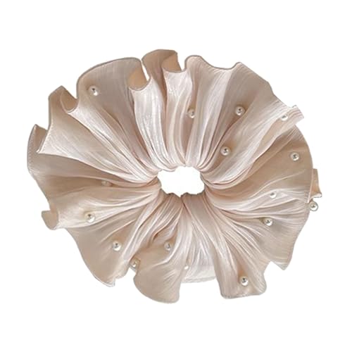 Stilvolle Perle Verschönerte Scrunchie Ruffen Stoffponytailhalter Große Perlen Haarbindungen Für Tägliche Verwendung Oder Partys von Fluxioxtna