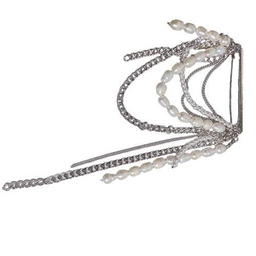 Vielseitige Metallkettenbrosche Mit Mehrschichtigen Rand Und Künstlichen Perlen Decors Shemering Pin Vintage Layered Kette von Fluxioxtna