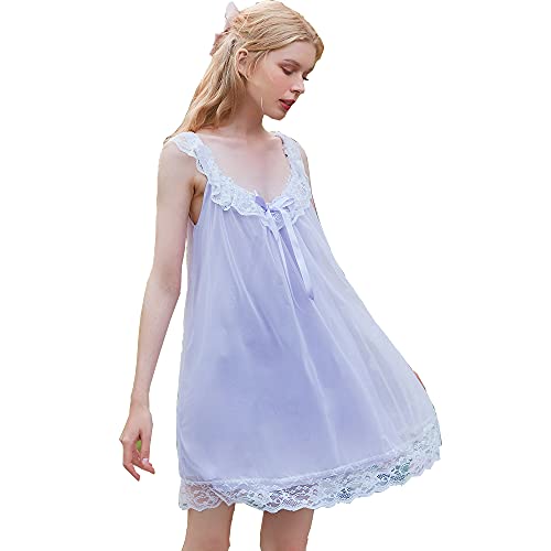 Flwydran Damen Nachthemd Ärmellos Baumwolle mit Spitze Dekoration Nachtkleid Viktorianischer Stil Nachtwäsche von Flwydran