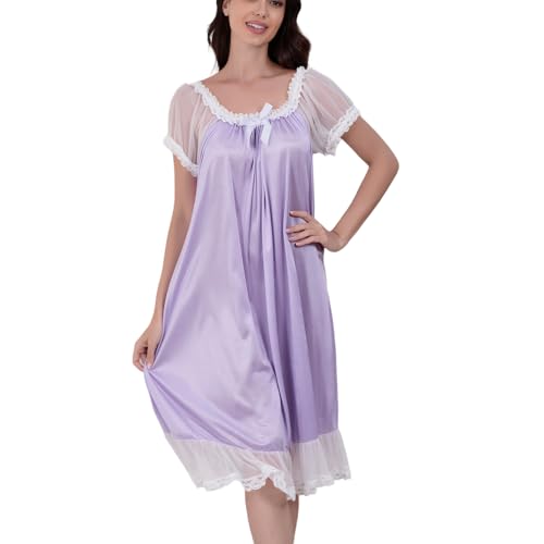 Flwydran Damen Satin Silk Nachthemd Negliee,Seide seidenmatt Sleepshirt Schlafanzug, Luxus und Charmant Ladies Lang Nachtwäsche Nachtkleid Lingerie Pyjamas Sleepwear von Flwydran