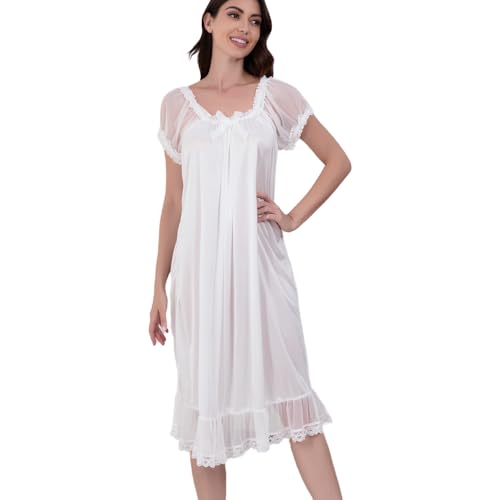 Flwydran Damen Satin Silk Nachthemd Negliee,Seide seidenmatt Sleepshirt Schlafanzug, Luxus und Charmant Ladies Lang Nachtwäsche Nachtkleid Lingerie Pyjamas Sleepwear von Flwydran