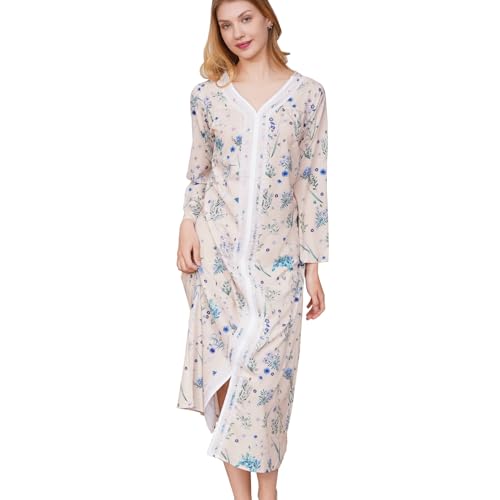 Flwydran Damen Seide Satin Nachthemd,Zero Skin Feel Nachthemd Lange Länge Haus Kleid Loungewear von Flwydran