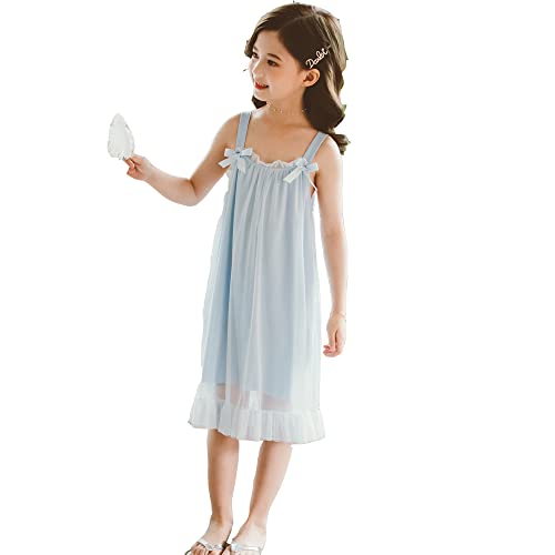 Flwydran Mädchen Nachthemd mit Hosenträgern Schlafanzüge Pyjamas Kleinkind Schlafkleid Prinzessin Nachtwäsche Kinder Nightdress Nachtkleider für Mädchen 3-12 Jahre von Flwydran