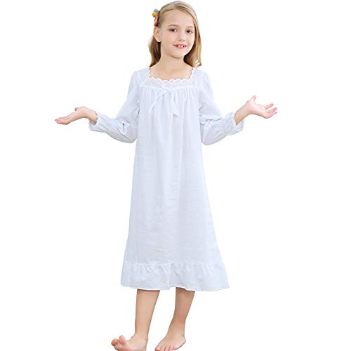 Flwydran Nachthemden für Mädchen, Langarm-Nachthemden aus weicher Baumwolle für Mädchen von 3-12 Jahren von Flwydran