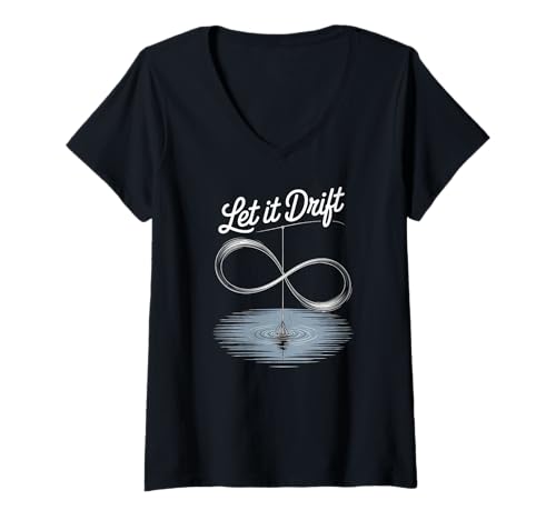 Damen Fliegenfischen, Lass es Treiben, ruhiges Wasser, Unendlichkeitssymbol T-Shirt mit V-Ausschnitt von Fly Fishing Apparel Gifts by Anastasia