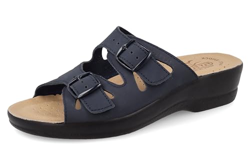 Fly Flot Barbariga Damen Mikrofaser, atmungsaktiv, mit doppelter Verstellbarer Schnalle, Innensohle aus Leder Schiebe-Sandalen, blau, 38 EU von Fly Flot