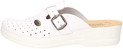 Fly Flot Altidona, Damen-Hausschuhe, atmungsaktiven Löchern und Verstellbarer Schnalle, Fußbett aus Leder Schiebe-Sandalen, Weiß, 38 EU von Fly Flot