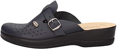 Fly Flot Altidona, Damen-Hausschuhe, atmungsaktiven Löchern und Verstellbarer Schnalle, Fußbett aus Leder Schiebe-Sandalen, blau, 39 EU von Fly Flot