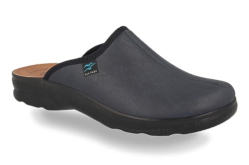 Fly Flot | Classic Man, Herren-Hausschuhe mit anpassungsfähigem Stretch-Obermaterial aus elastischer Mikrofaser, gepolsterte Einlegesohle aus stoßfestem Leder, Blau, 45 von Fly Flot
