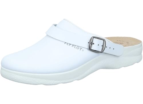 Fly Flot Damen Ciabatta Donna Con Tomaia E Sottopelle In Pelle Liscia, Cinturino Regolabile, Sottopiede Antishock Schiebe-Sandalen, Weiß, 40 EU von Fly Flot