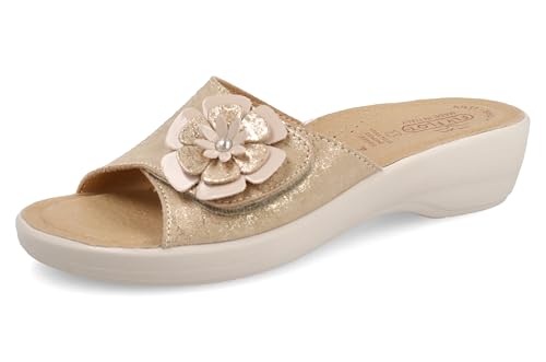 Fly Flot Damen Ciabatta Donna In Microfibra Con Fiore E Strappo Regolabile, Fodera Traspirante, Sottopiede Imbottito In Pelle Schiebe-Sandalen, beige, 38 EU Fly Flot Damen Ciabatta Donna In Microfibra Con Fiore E Strappo Regolabile, Fodera Traspirante, Sottopiede Imbottito In Pelle Schiebe-Sandalen, beige, 38 EU von Fly Flot