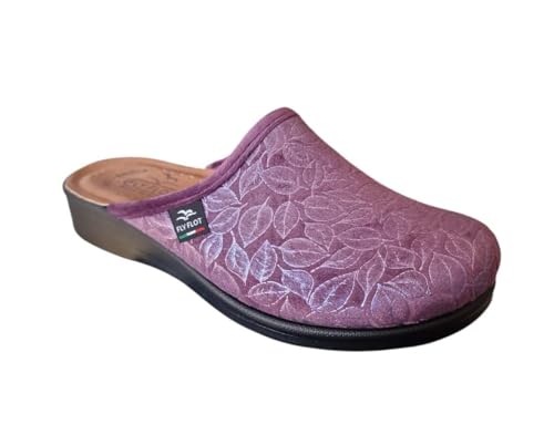 Fly Flot Damen Ciabatta Donna In Morbida Microfibra Con Foglie, Sottopiede Imbottito Anti-Shock In Pelle, Suola In Piumatec 3,5cm Hausschuh, Lila, 38 EU von Fly Flot