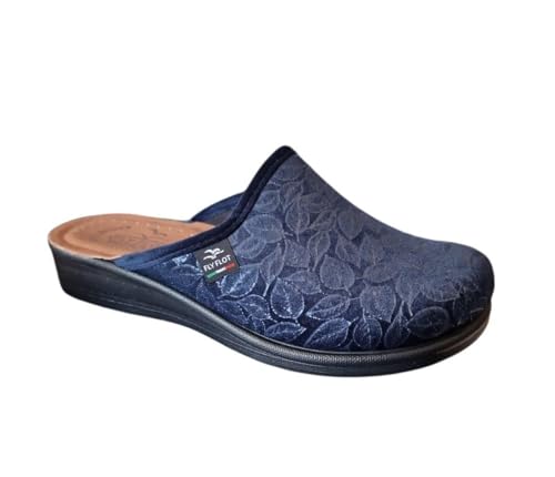 Fly Flot Damen Ciabatta Donna In Morbida Microfibra Con Foglie, Sottopiede Imbottito Anti-Shock In Pelle, Suola In Piumatec 3,5cm Hausschuh, blau, 41 EU von Fly Flot