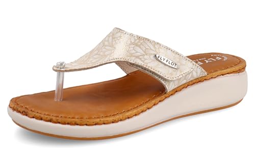 Fly Flot Damen Ciabatta Infradito Donna Con Strappo Regolabile, Sottopiede Imbottito Antishock In Pelle steckdosenleiste, beige, 39 EU von Fly Flot