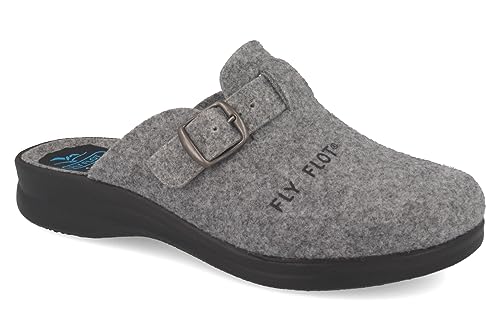 Fly Flot Damen Hausschuh Filz Pantoffel leicht mit Riemen und Schnalle 320302, Größe:41 EU, Farbe:Grau von Fly Flot