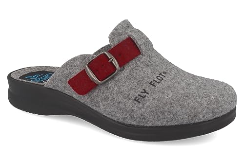 Fly Flot Damen Hausschuh Filz Pantoffel leicht mit Riemen und Schnalle 320302, Größe:41 EU, Farbe:Mehrfarbig von Fly Flot