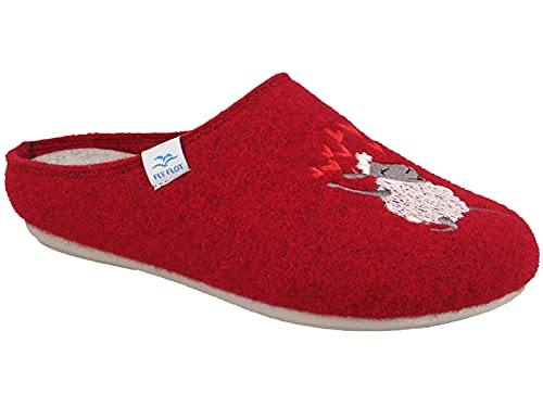 Fly Flot Damen Hausschuhe Pantoffeln Filz Schafmotiv, Größe:41 EU, Farbe:Rot von Fly Flot