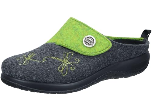 Fly Flot Damen Pantoffel PET Filz Hausschuh mit Libellen Stickerei und Knopf, Größe:41 EU, Farbe:Grün von Fly Flot