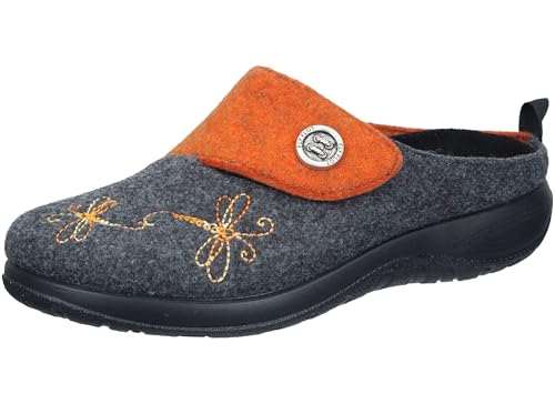 Fly Flot Damen Pantoffel PET Filz Hausschuh mit Libellen Stickerei und Knopf, Größe:41 EU, Farbe:Orange von Fly Flot