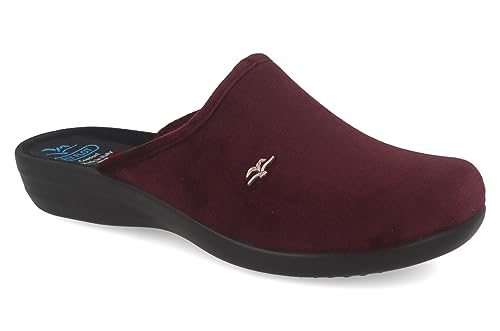 Fly Flot Damen Pantoffel Textil Hausschuh samtig weiche Haptik und Keilabsatz, Größe:42 EU, Farbe:Violett von Fly Flot