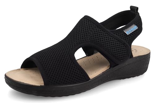 Fly Flot Damen Sandalo Donna In Rete Elastica Con Strappo Regolabile, Sottopiede In Evopell Hausschuh, Schwarz, 35 EU von Fly Flot
