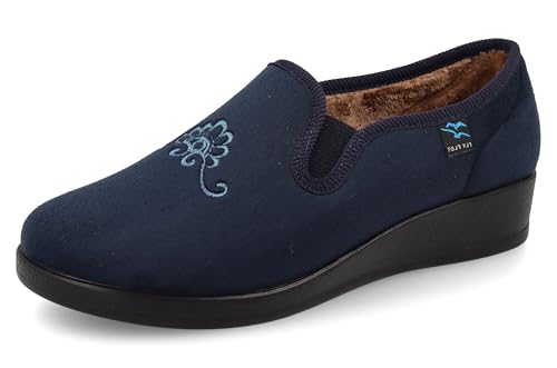 Fly Flot | Full Slipper Woman, Damen-Hausschuhe mit bestickter Blume, Obermaterial aus weicher Mikrofaser und Plüsch mit verstellbarem Gummiband, stoßdämpfende Mikrofaser-Fußbett, blau, 40 EU von Fly Flot