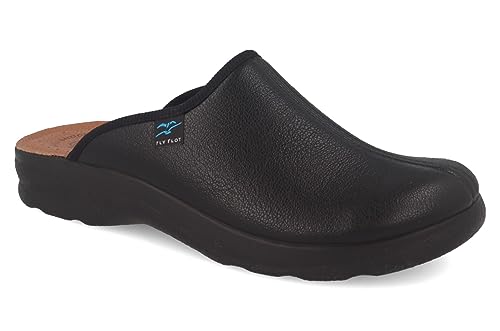 Fly Flot Herren Clog Schlupfschuh mit Stretchmaterial und Lederdecksohle 220080, Größe:47 EU, Farbe:Schwarz von Fly Flot