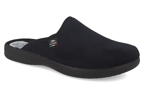 Fly Flot Herren Hausschuh Cord Pantoffel mit leichter Piumatech Laufsohle 220092, Größe:41 EU, Farbe:Schwarz von Fly Flot