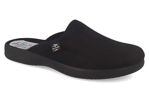 Fly Flot Herren Hausschuh Pantoffel anatomisches Fußbett Piumatech Sohle 220083, Größe:46 EU, Farbe:Schwarz von Fly Flot