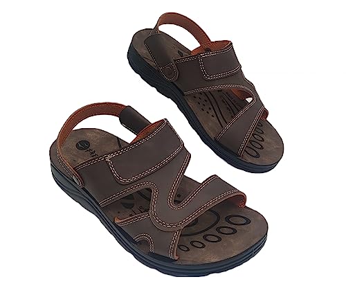 Freeland Optimale Herren-Sommer-Hausschuhe aus Kunstleder, Sandalen, Haus, Meer, Garten, Sommer-Hausschuhe, offen, schweißfest, mit doppeltem Lederband, Sandale aus Leder, 44 EU von Fly Nature