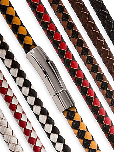 Fly Style 6 mm Halskette Choker Armband aus Kunstleder geflochten mit Verschluss aus Edelstahl - Herren Kette - Damen Halskette, Längen:ca. 42.0 cm, Farbwahl:rot/weiß von Fly Style