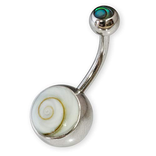 Fly Style Bauchnabelpiercing 316L Chirurgenstahl - Banane Nabel Piercing mit Shiva Auge - Hypoallergenes Belly Piercing - Für Damen und Teens, Farbwahl:Pauamuschel von Fly Style